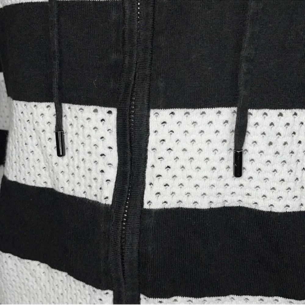 MICHAEL Michael Kors Black White Striped Open Knit Zip Up Hoodie M